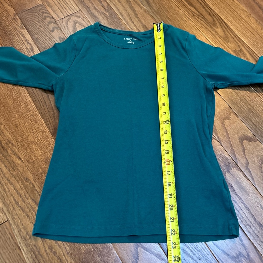 Lands' End Jewel Tone Green Supima Cotton Lone Sleeve Tee Top - Picture 4 of 7